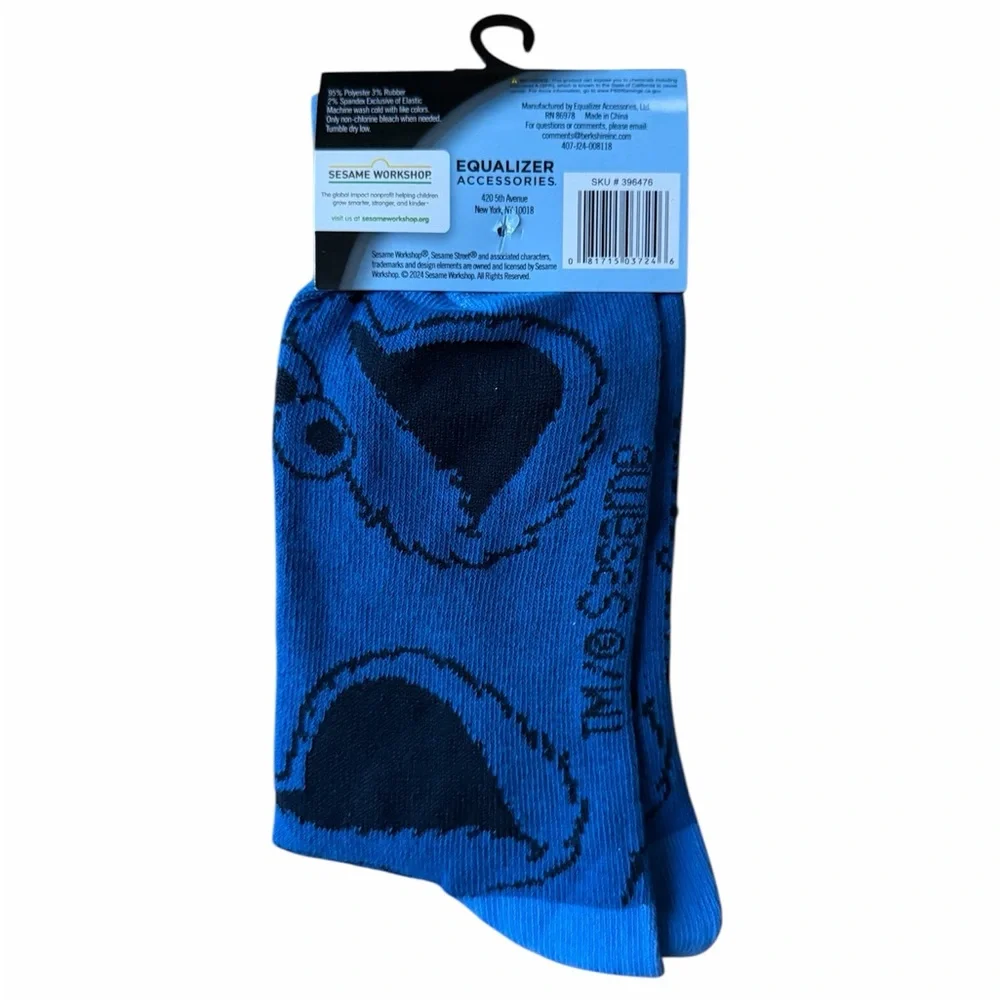 Sesame Street Blue Cookie Monster Crew Socks size 9-13